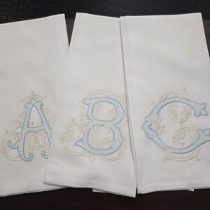 Elegant Light Blue and Ivory Initial Tea Towel
